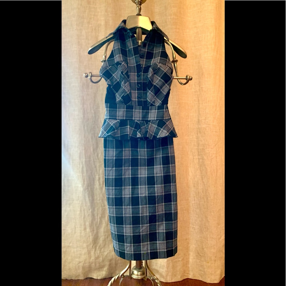 Collared, button-front, knee-length halter dress